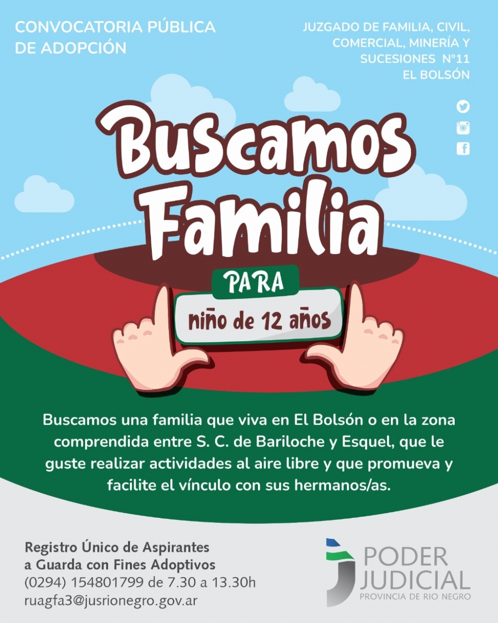 El Bolsón y zona aledaña: se convoca a familias para adoptar un adolescente de 12 años